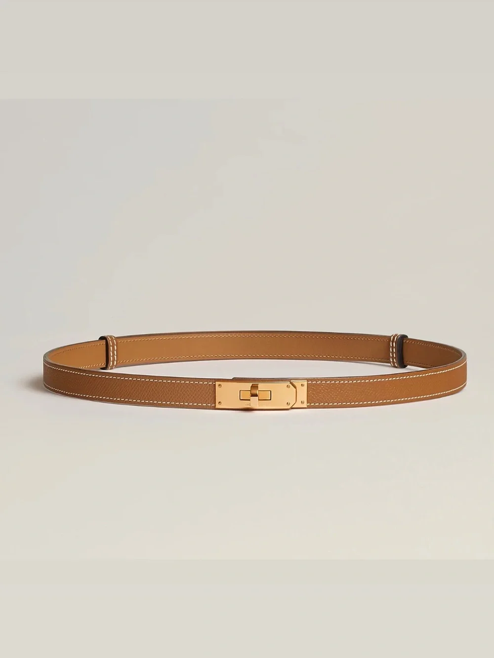 Tan Leather Belt with Gold Turn-Lock Hardware